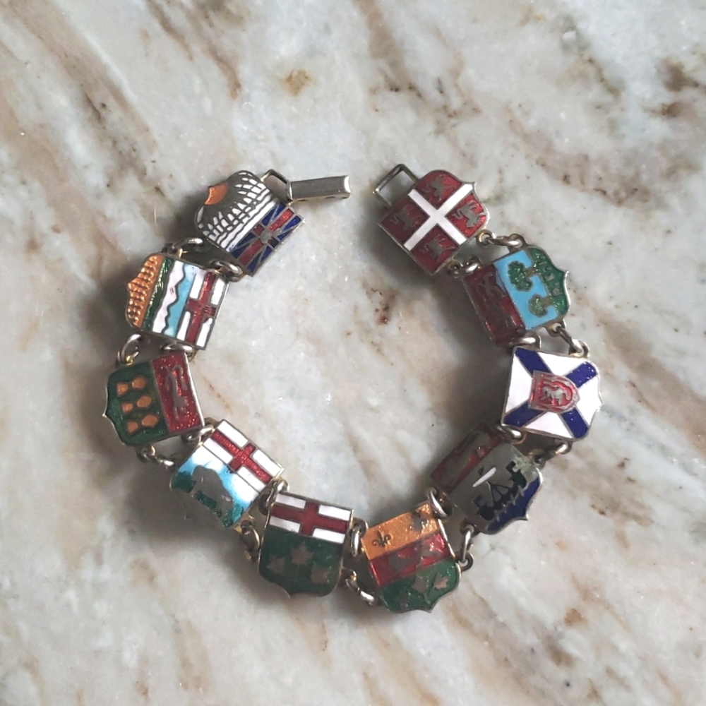 Vintage Enamel Provinces of Canada Bracelet